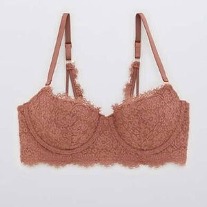 aerie real power brown / mauve underwire lace bra bralette